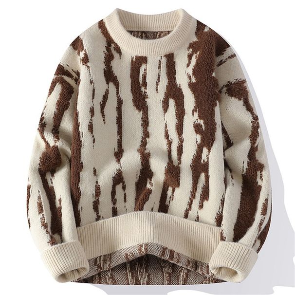 2026 Fashion Knitwear Pullovers Youth/Men Acrylic Round Collar Jacquard Splicing Long Sleeve Loose Thick Color-Embossed Woven Design Sweater M-4XL_viptrois.com