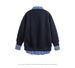 Hip-Hop Oversized College Style Patchwork Shirt-Collar Sweatshirt – Men’s Streetwear Pullover (Layered Mock Two-Piece, M-3XL, Retro Urban Aesthetic)_viptrois.com