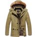 "Men's Winter Detachable Hood Parka With Fleece Lining, Thickened Cotton Jacket For Casual & Outdoor, Oversized Zip-Up Coat In Khaki_viptrois.com