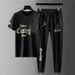 Men's Clothing station light luxury high-end light luxury brand men's summer printed hot diamond short-sleeved T-shirt trousers casual suit_viptrois.com