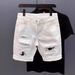 Men's Clothing Denim Shorts Men Ins Trend Summer New Style Scratched Casual Non Elastic Shorts_viptrois.com