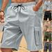 Men's Summer Casual Shorts Loose Fit Multi Pockets Workwear Squat Sports Style Mid Waist Inelastic Cotton Polyester Black Khaki Gray_viptrois.com