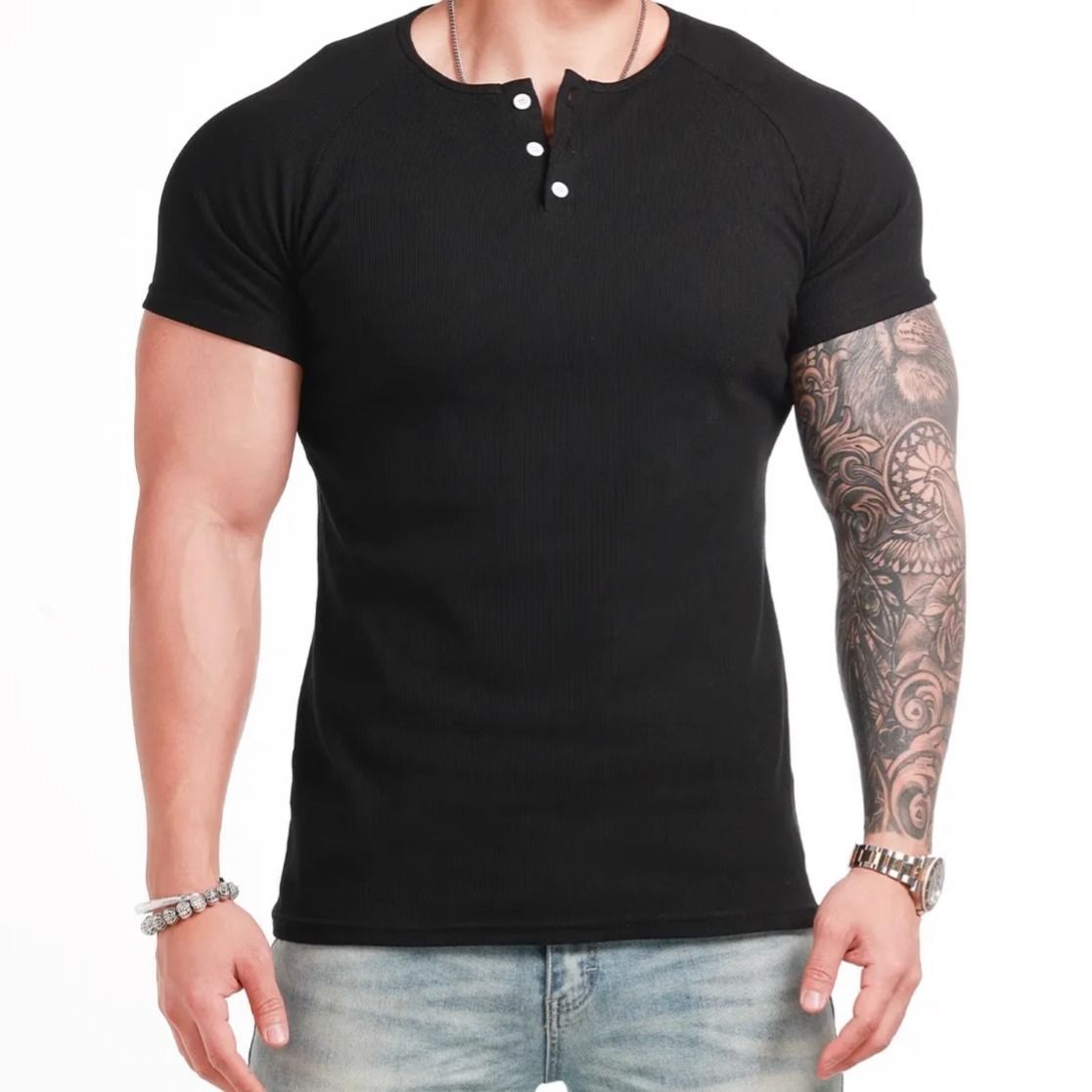 Men's Short Sleeve T-Shirt Fitness Elastic Threaded Tight_viptrois.com