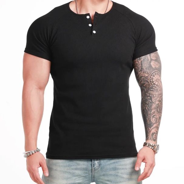 Men's Short Sleeve T-Shirt Fitness Elastic Threaded Tight_viptrois.com