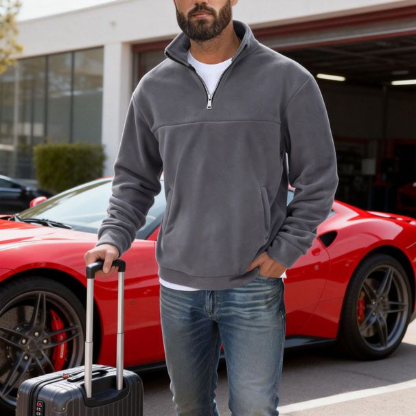 Men's Fleece-Lined Half-Zip Sweatshirt – Warm & Stylish Pullover For Fall & Winter_viptrois.com