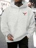 Men's Autumn And Winter Casual Fashionable Loose Hooded Sweatshirt With Geometric Bull Head Pattern Printed Warm Long Sleeved Pullover_viptrois.com