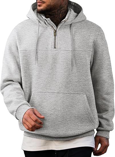 Men's Fleece Half-Zip Pullover Hoodie – Retro American Style Loose Fit Stand Collar Sweatshirt (S-XXXL, Kangaroo Pocket, Solid Colors)_viptrois.com