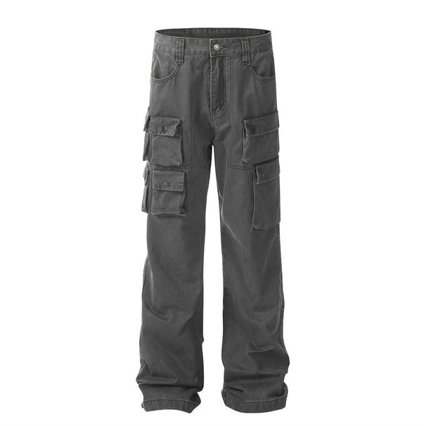 Functional Tactical Multi-Pocket Jeans For Men Punk Street Fashion Design Niche Loose Straight Workwear Pants_viptrois.com