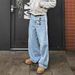 Vintage Baggy Straight Leg Jeans For Men - Retro Streetwear Denim Pants With Stripes, High Waist, Loose Fit, Washed Blue & Black (S-XXL)_viptrois.com