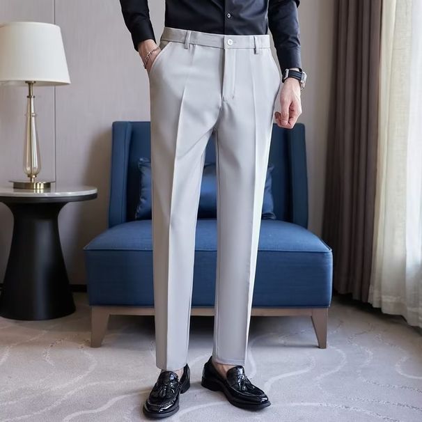 Men's Clothing Men's Stretch Dress Pants Slim Fit Straight Leg Formal Office Trousers Elastic Waist Comfortable Business Casual Chinos For Men_viptrois.com