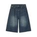 Men's Loose Straight Wide Leg Cropped Denim Shorts American Retro Distressed Blue Summer Niche Wide Pants_viptrois.com