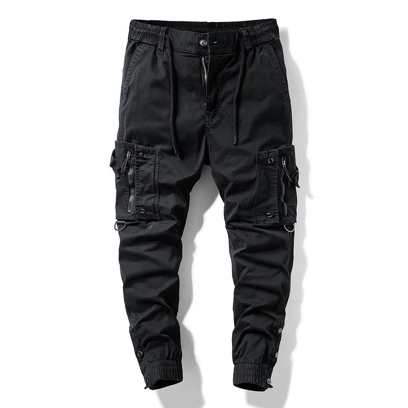 Men's Clothing Men's American Streetwear Cargo Pants With Zipper & Multi-Pockets - Slim Fit Jogger Pants In Khaki, Black, Army Green & Grey_viptrois.com