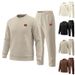 Spring Autumn Men's Textured Suit Plus Size Embossed Letter Crew Neck Sweatshirt And Pants Set_viptrois.com