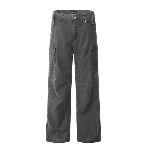 Distressed Washed Workwear Jeans For Men Punk High Street Fashion Zipper Decor Design Casual Straight Long Pants_viptrois.com