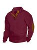 Vintage Cable Knit Men Sweater Suede Elbow Patch Half Placket Stand Collar Warm Winter Pullover_viptrois.com