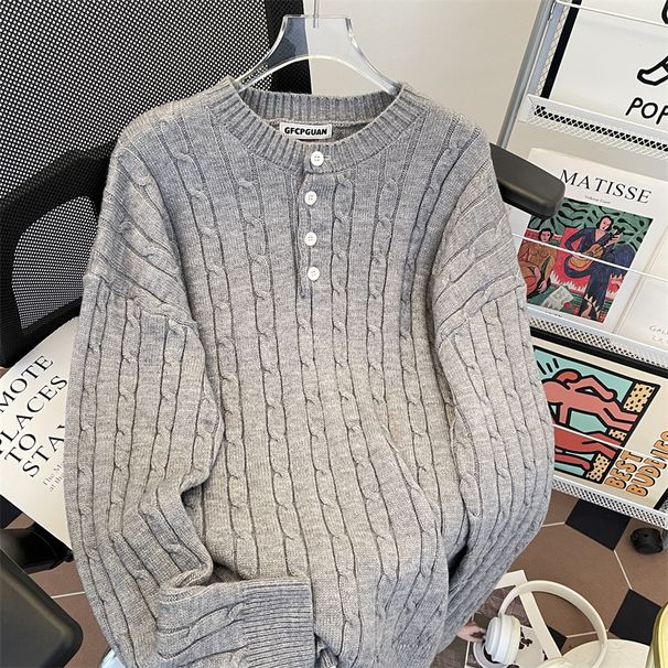 Retro autumn new striped jacquard sweater men's round neck pullover loose warm high street fashion brand knitted sweater_viptrois.com