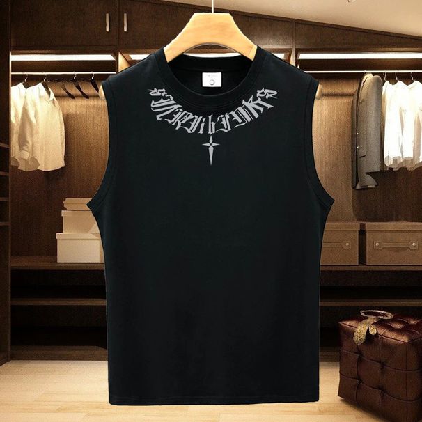 Men's Clothing Fashion Loose Casual Round Neck Sleeveless T Shirt Waistcoat Basketball Fitness Sports Cotton Vest_viptrois.com