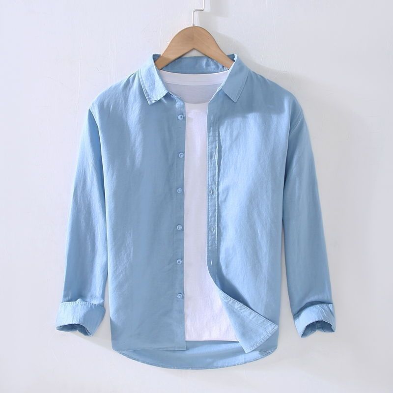 Men's Clothing Men's Lightweight Linen Long Sleeve Shirt - Breathable Cotton Linen Blend, Casual Slim Fit, Comfortable & Stylish For Spring & Summer_viptrois.com
