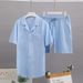 Men's Summer Loungewear Set - Breathable Cotton-Blend Short Sleeve Shirt & Relaxed Shorts, Lightweight & Comfortable For Home, Travel & Casual Wear_viptrois.com