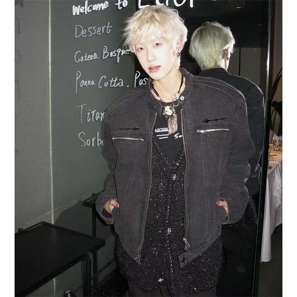 American Style Vintage Washed Shoulder Padded Denim With Men's Design Sense, Street Clean Fit Jacket_viptrois.com