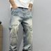 Men's Clothing High End Graffiti Hand Painted Handsome Jeans Men's Loose Small Straight Spring And Autumn Long Pants_viptrois.com
