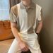 Men's Clothing Summer New Color Matching Short Sleeved Sweater Men's Polo Shirt V Neck Slim Fit Senior Business T Shirt_viptrois.com