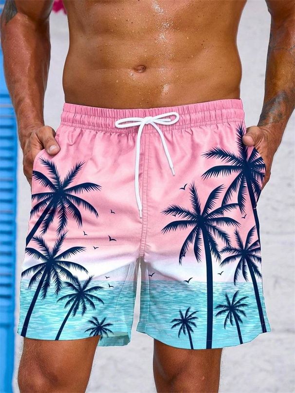 2025 Popular Loose Beach Pants, Summer Beach Surfing Pants, 3D Printed Coconut Tree Pattern, Trendy Men's Shorts_viptrois.com