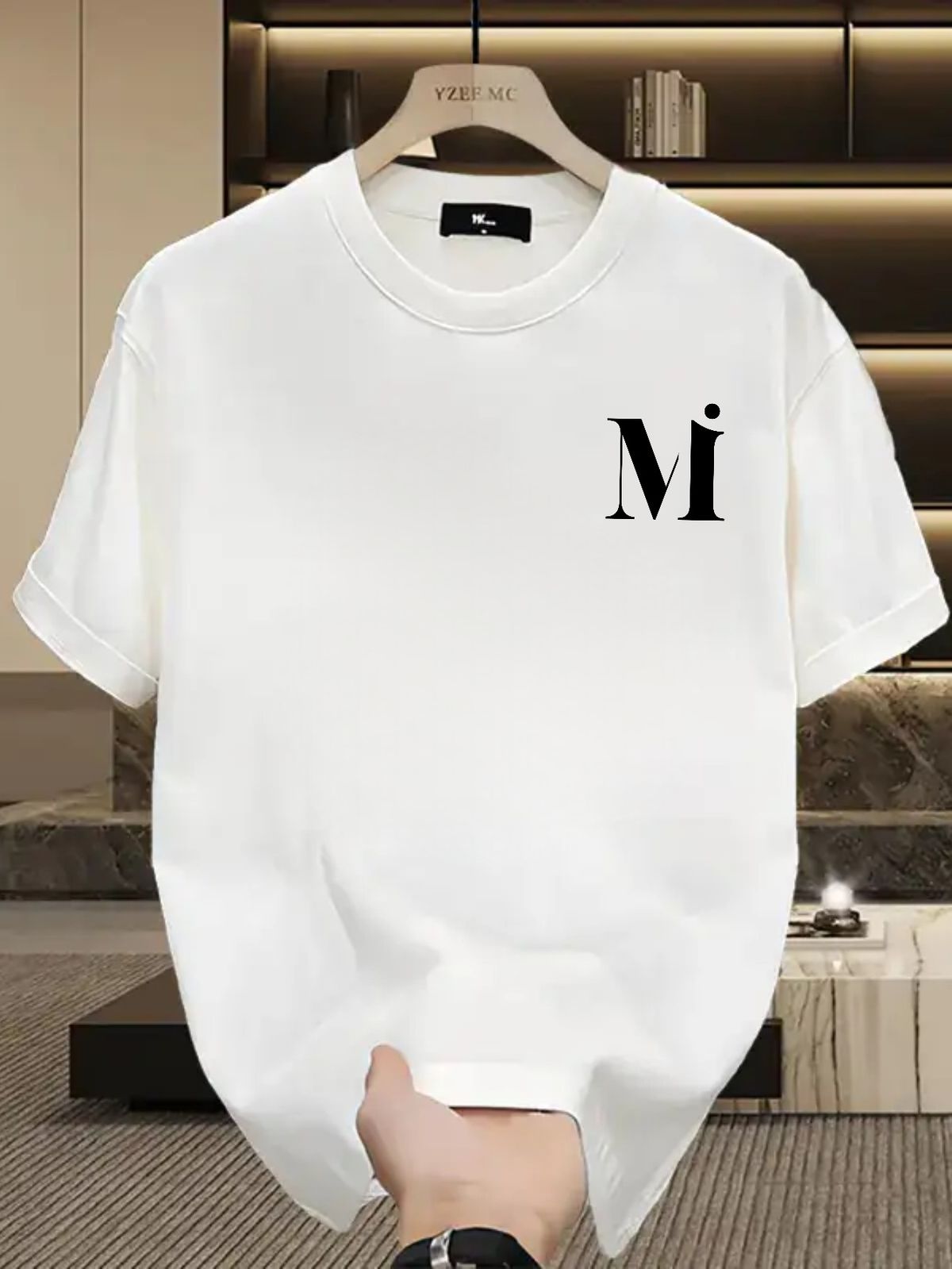 Men's Clothing Men's 100% Cotton Short Sleeve T-Shirt Mi Monogram Logo Trendy Brand Summer High Street Loose Fit Top Versatile Niche Style_viptrois.com