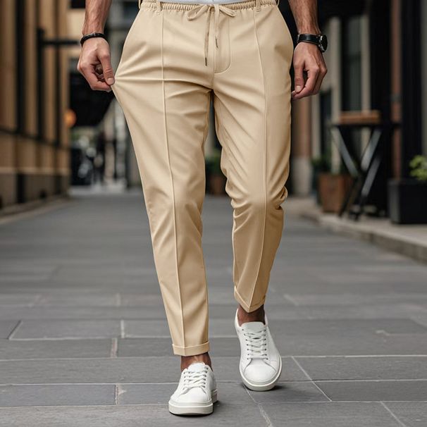 Men's Slim-Fit Chino Pants – Stretch Polyester Business Casual Trousers With Tapered Leg (S-3XL, 6 Classic Colors)_viptrois.com