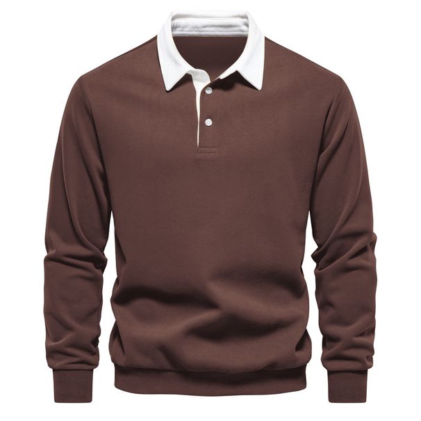 2025 new autumn long-sleeved polo collar sweater trend European size men's sweatshirt casual versatile male_viptrois.com