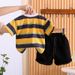 Boys' Short Sleeved 2025 New Baby Striped Shirt Children's Summer Two Piece Set_viptrois.com