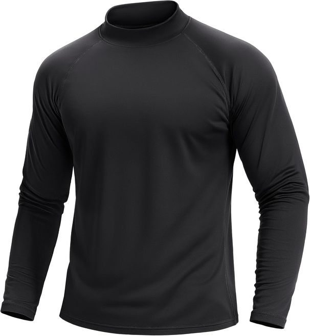 Men's Warm Wool Shirt With High Collar, Long-sleeved Sports Thermal Undershirt, Winter Running Top_viptrois.com