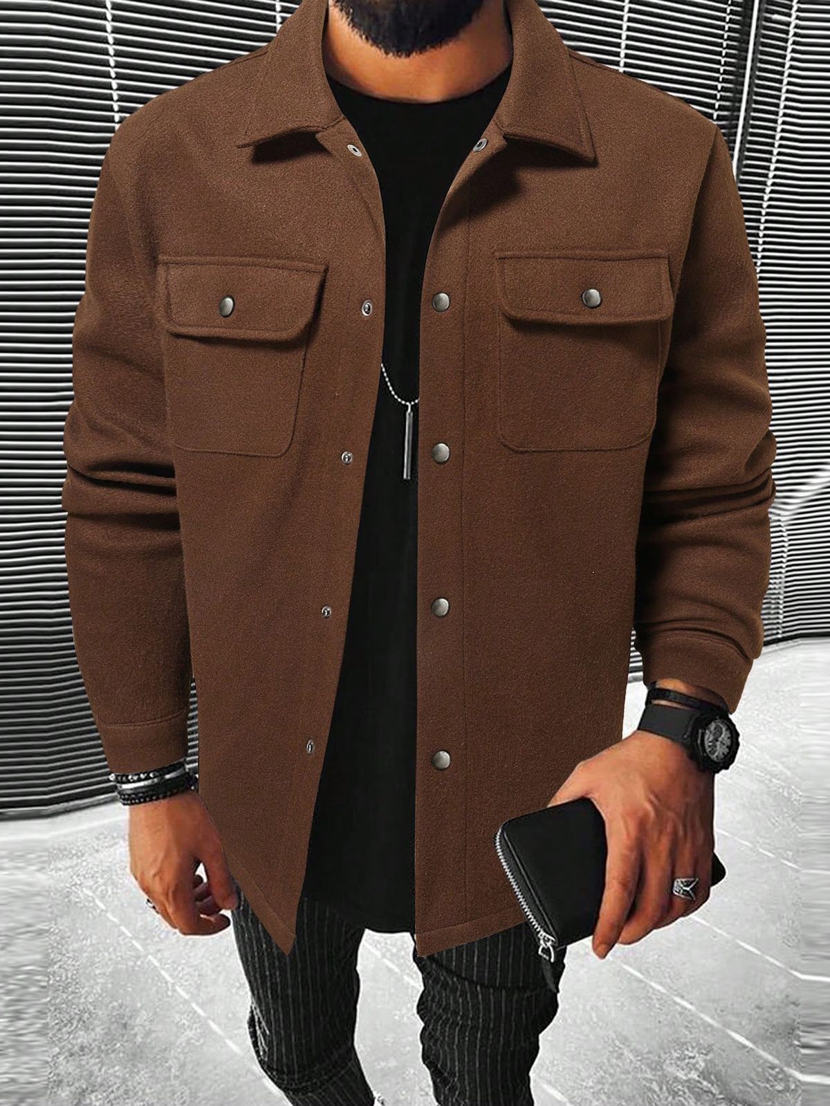 Men's Clothing Casual Single Breasted Coat Chic Flap Pocket Jacket_viptrois.com