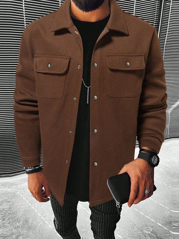 Men's Clothing Casual Single Breasted Coat Chic Flap Pocket Jacket_viptrois.com