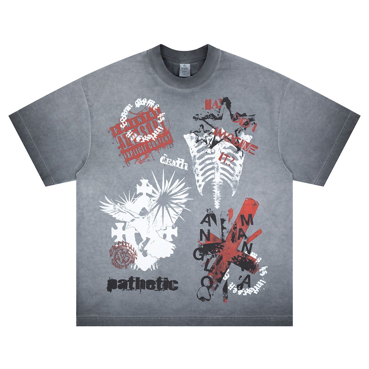 Lanhai Men's Clothing | 2026 Spring And Summer New Trendy Brand American Vintage Heavy Washing Graffiti Gradual Change Short Sleeve T-shirt_viptrois.com
