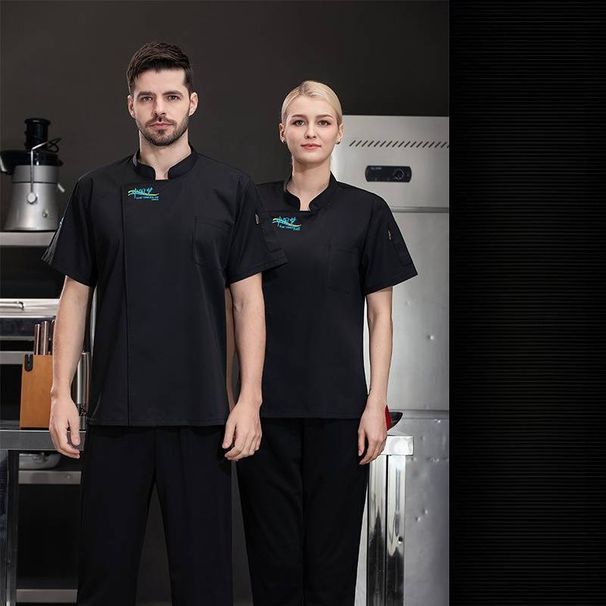 Men's Clothing chef uniform apron canteen work clothes short sleeved breathable work clothes _viptrois.com
