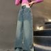 Kids Clothing Girls pants spring and autumn outer wear middle and large children straight loose trousers plus velvet children's jeans_viptrois.com