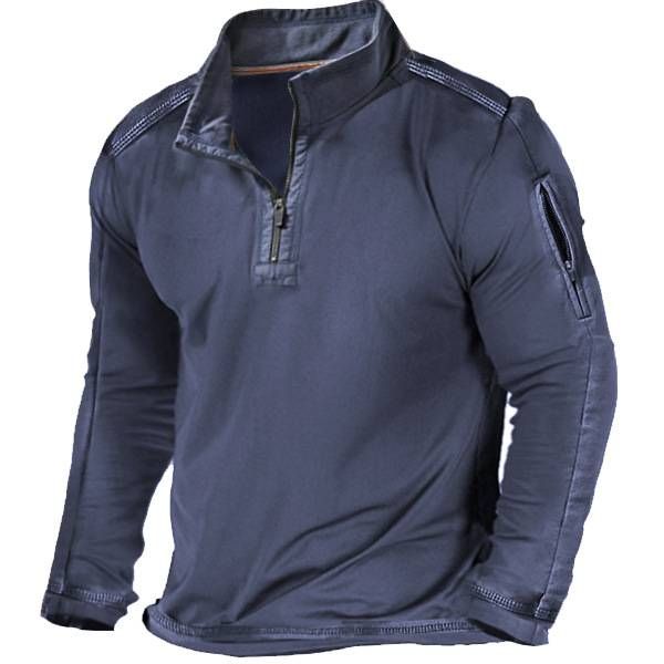 Spring And Autumn European And American Men's T-shirt Outdoor Zippered Pocket Long-sleeved Sweatshirt_viptrois.com