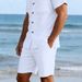 Men's Linen Long Sleeve Casual Top And Five-Quarter Shorts Fashion Set_viptrois.com