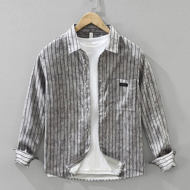 Retro Striped Long Sleeved Shirt For Men, Fashionable And Versatile, Artistic And Casual Loose Top_viptrois.com