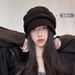 Autumn Hat For Women, Fisherman Large Head Circumference, Beret, Winter Plain Face-Slimming Octagonal Slouchy Hat, Black_viptrois.com