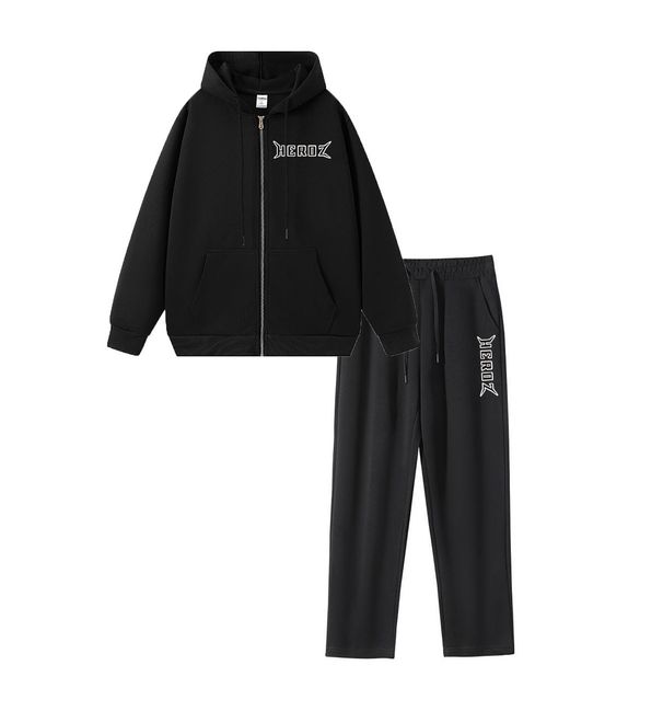 Men's High-Quality 400GSM Heavyweight Hoodie Set, Hero Letter Print American Style Unisex Double Zip Pullover, Trendy Couple Hooded Outfit_viptrois.com