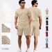 Men's Summer Jacquard Short-Sleeve Shirt & Shorts Set – Loose-Fit Breathable Athletic Outfit (Solid Color Casual Wear)_viptrois.com