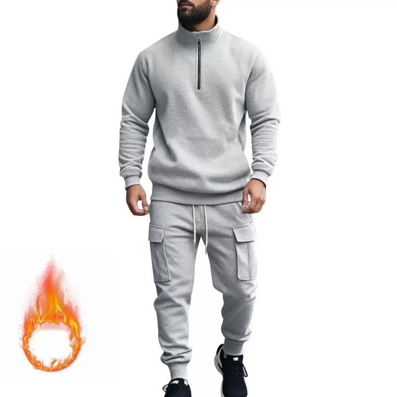 Herrenbekleidung 25 Jahre Herrenmodetrend Herren Casual Plus Samt warmer Reißverschluss Stehkragenanzug_viptrois.com