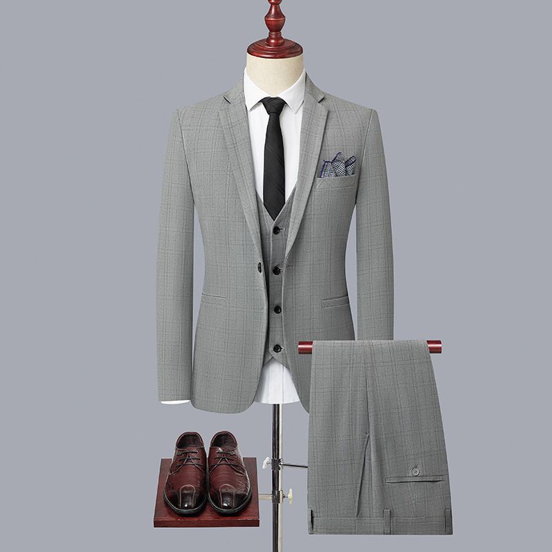 Men's Clothing yarn dyed three piece suit one button men's business suit slim formal suit professional wedding suit suit_viptrois.com