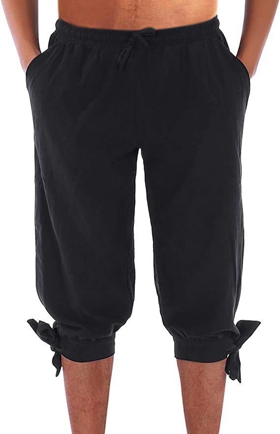 Pure European American Cross-Border Hot-Selling Men's Cotton And Linen Long Pants With Ankle Straps Medieval Viking_viptrois.com
