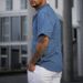 Men's Clothing Solid Color Denim Shirt Short Sleeved T Shirt Casual Loose T Shirt_viptrois.com