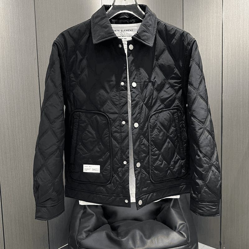 Autumn Winter Men's Slim Fit Loose Versatile Lightweight Trendy Korean Style Two Cotton Turn-Down Collar Jacket Casual_viptrois.com