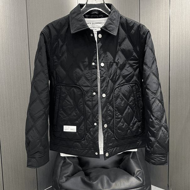 Autumn Winter Men's Slim Fit Loose Versatile Lightweight Trendy Korean Style Two Cotton Turn-Down Collar Jacket Casual_viptrois.com