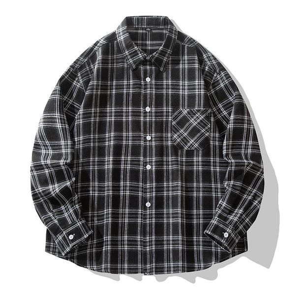 Retro plaid shirt for boys in spring and autumn, casual shirt jacket, cool and trendy, explosive street shirt_viptrois.com